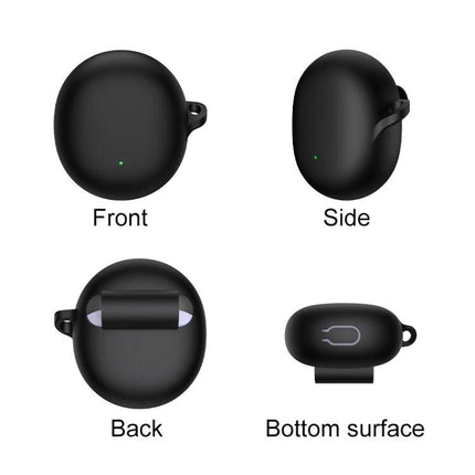 Silicone Case for OPPO Enco Air 3 During Daily Outings - black silicone 360° protective cover showing front, side, back and bottom views