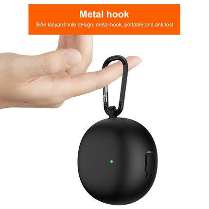 Silicone Case for OPPO Enco Air 3 During Daily Outings — black silicone case with metal hook and lanyard hole for secure everyday protection