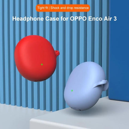 Silicone Case for OPPO Enco Air 3 During Daily Outings - red and light blue silicone protective earbud cases showing tight fit and drop resistance