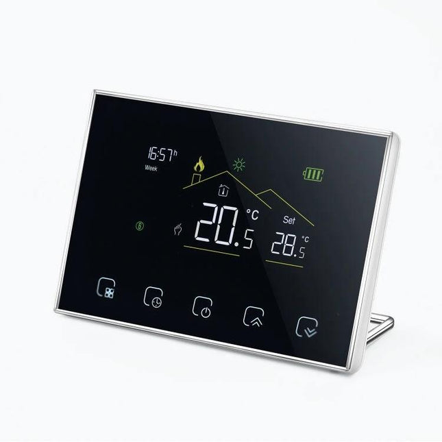 GBCW Wireless Smart LED Thermostat for Home Heating Systems sleek black LED touchscreen display showing temperature and icons