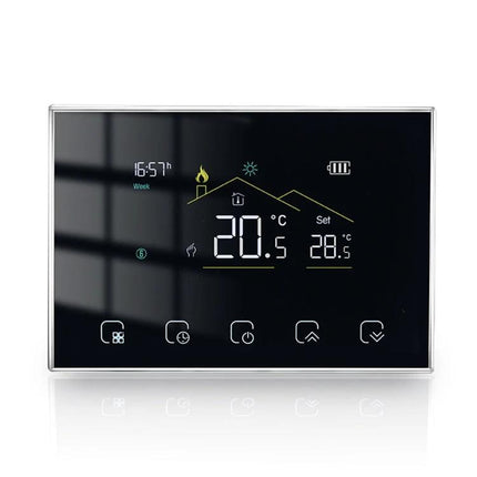 GBCW Wireless Smart LED Thermostat for Home Heating Systems - black touchscreen thermostat showing 20.5°C, schedule icons and LED display