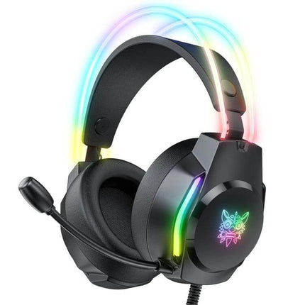 Wired RGB Gaming Headset With Breathable Ear Cushions showcasing breathable cushions, RGB lights, boom mic, 2m cable