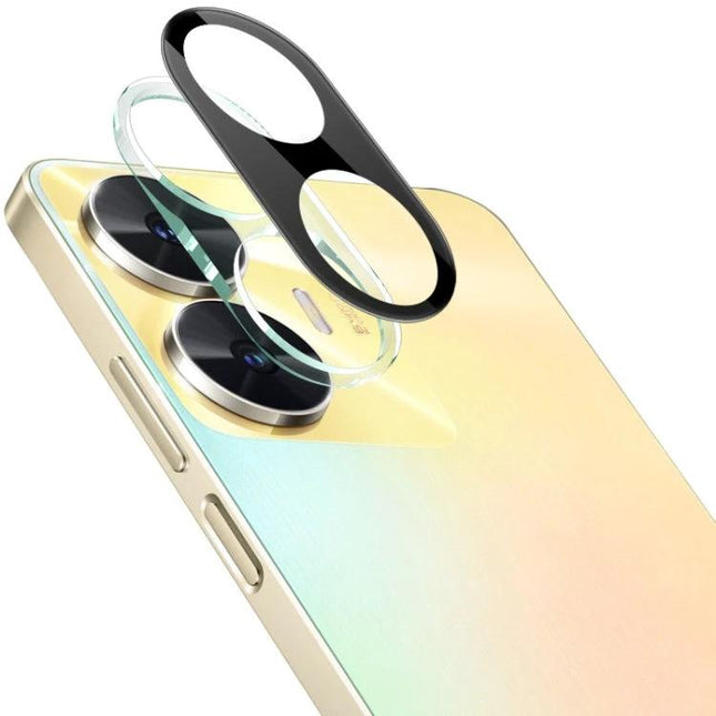 Imak High Definition Integrated Glass Lens Film for Lenses Black protecting dual camera lenses on gold smartphone, slim black glass cover, scratch resistant