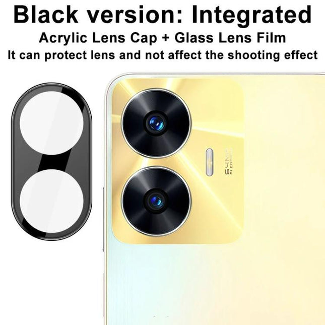Imak High Definition Integrated Glass Lens Film for Lenses Black shown on dual camera module with black integrated lens cap protecting lenses