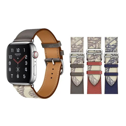 Silk Pattern Leather Apple Watch Band Compatible 38-45mm