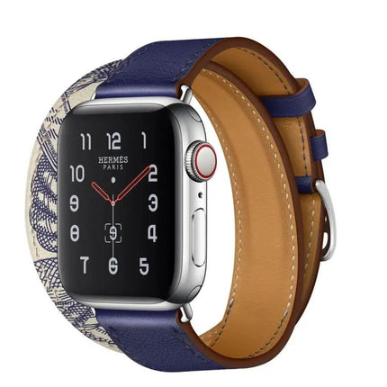 Silk Pattern Leather Watch Band For Apple Watch Sizes