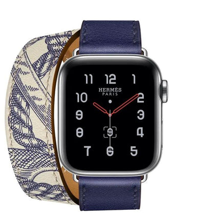 Silk Pattern Leather Watch Band For Apple Watch Sizes