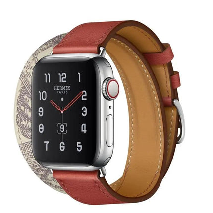 Silk Pattern Leather Watch Band For Apple Watch Sizes