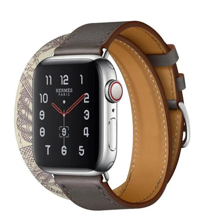 Silk Pattern Leather Watch Band For Apple Watch Sizes