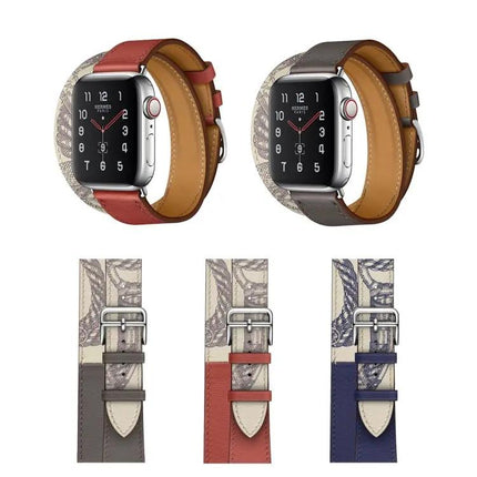 Silk Pattern Leather Watch Band For Apple Watch Sizes
