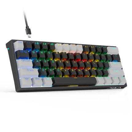 AULA Ergonomic 61-Key Wired RGB Mechanical Keyboard for Gaming compact RGB mechanical keyboard angled view