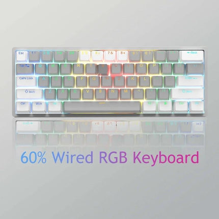 AULA Ergonomic 61-Key Wired RGB Mechanical Keyboard for Gaming compact white 60% layout with rainbow RGB backlight