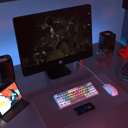 AULA Ergonomic 61-Key Wired RGB Mechanical Keyboard for Gaming on desk with RGB lighting and gaming setup