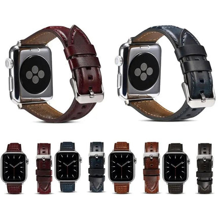 Genuine Oil Wax Leather Watch Band For Apple Watch 38-49mm