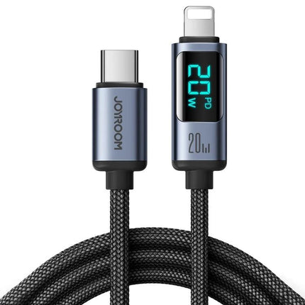Joyroom Cable for Daily Phone Charging and Syncing — braided USB-C to Lightning cable with digital 20W power display