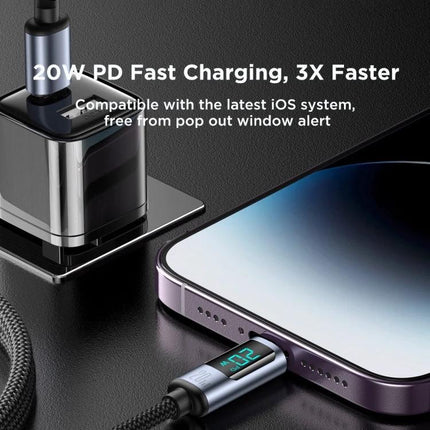 Joyroom Cable for Daily Phone Charging and Syncing — 20W PD fast charging cable with digital current display, durable braided design for charging and syncing on the go