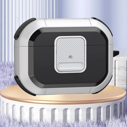 Essential Protective Case for AirPods Pro in Daily Life — rugged black and white protective shell on display, dust and drop protection, charging access