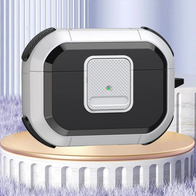 Essential Protective Case for AirPods Pro in Daily Life — rugged black and white protective shell on display, dust and drop protection, charging access