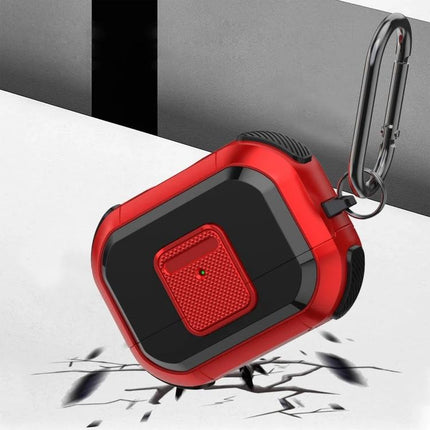 Essential Protective Case for AirPods Pro in Daily Life — red rugged shockproof case with carabiner for commuting and workouts