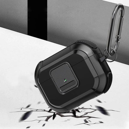 Essential Protective Case for Earphones in Everyday Scenarios – rugged black TPU/PC earphone case with carabiner protecting against drops and scratches