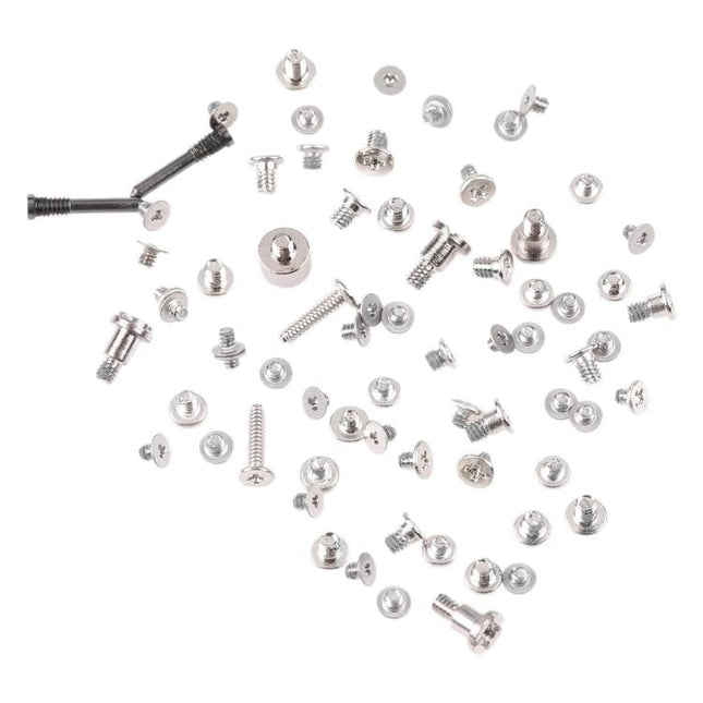 Replacement Screws Set for iPhone 14 Home Repairs - assorted silver repair screws laid out for DIY battery and screen fixes