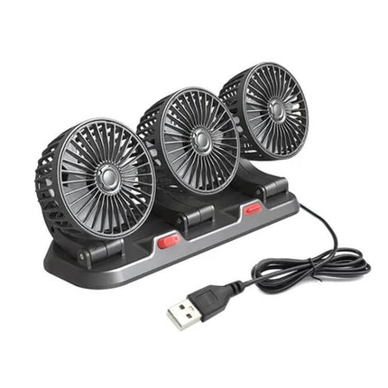 Car Three-Head Fan, 360-Degree Rotating For On-The-Go Cooling – USB-powered triple rotating heads for targeted in-car cooling