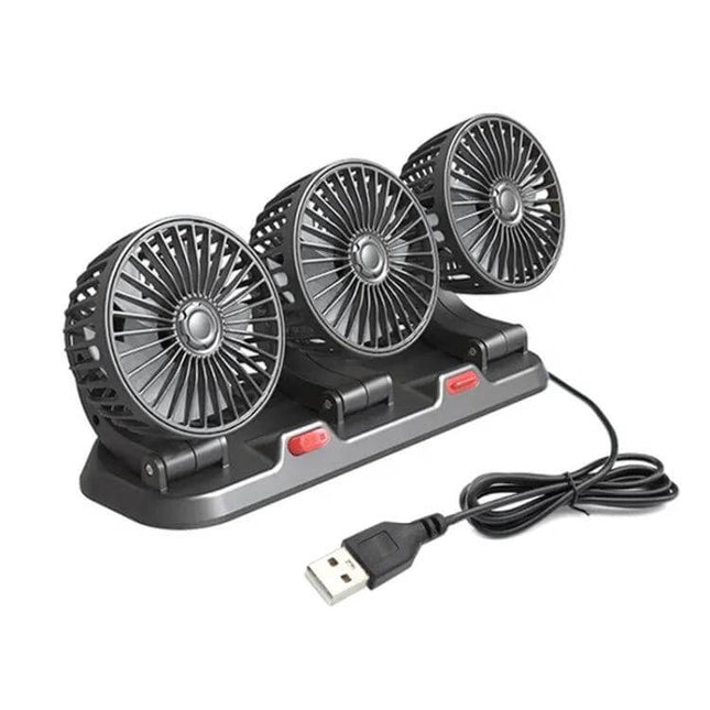 Car Three-Head Fan, 360-Degree Rotating For On-The-Go Cooling – USB-powered triple rotating heads for targeted in-car cooling