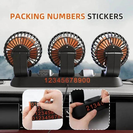Car Three-Head Fan, 360-Degree Rotating For On-The-Go Cooling - triple rotating heads on car dash for portable cabin cooling, adjustable 360° fans