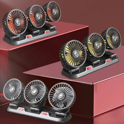 Car Three-Head Fan, 360-Degree Rotating For On-The-Go Cooling – portable triple-head car fan with independent 360° rotating heads for cabin airflow
