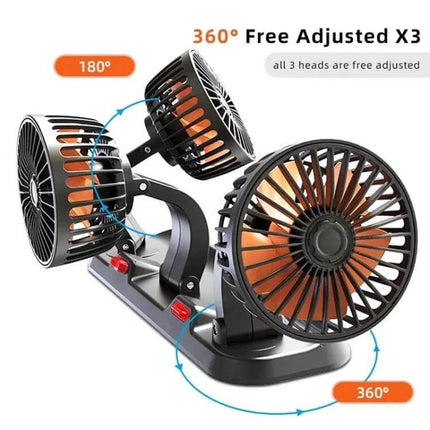 Car Three-Head Fan, 360-Degree Rotating For On-The-Go Cooling - portable triple-head adjustable car fan with 360° rotation and 180° tilt