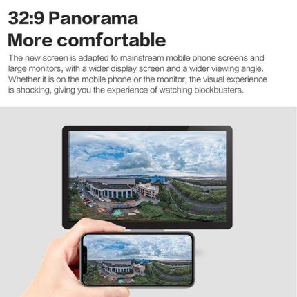 AI Security Camera for Home Monitoring with Wide-Angle View showing 180° panorama on tablet and smartphone with dual-lens picture-in-picture display