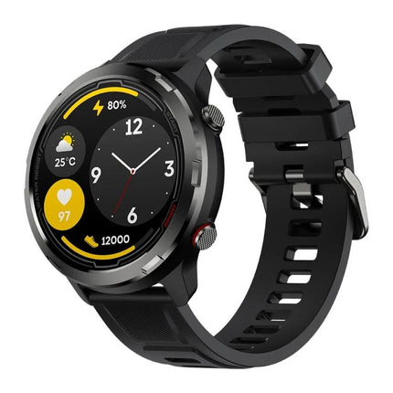 Zeblaze Stratos 2 Lite for Daily Fitness and Health Monitoring - black smartwatch showing heart rate, steps, weather and battery icons