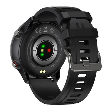 Zeblaze Stratos 2 Lite for Daily Fitness and Health Monitoring rear view showing heart rate sensors and black silicone strap
