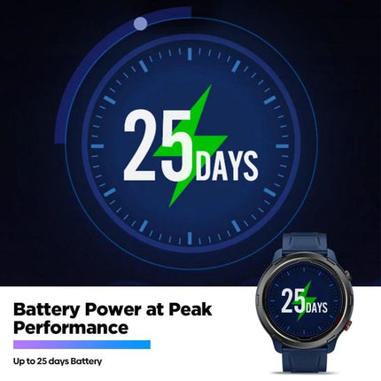 Zeblaze Stratos 2 Lite for Daily Fitness and Health Monitoring - smartwatch showing 25 days battery life and peak performance