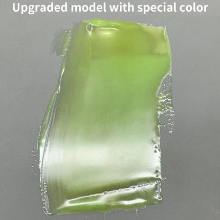 Qianli MEGA-IDEA Nano Solder Mask UV-Curing Glue for Repairs green gel sample on gray background showing gloss and texture