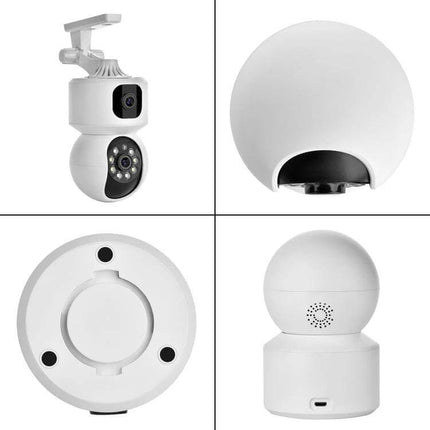 YT66 Wireless Smart PTZ Camera for Home Security Monitoring showing multiple white camera angles and mounting options