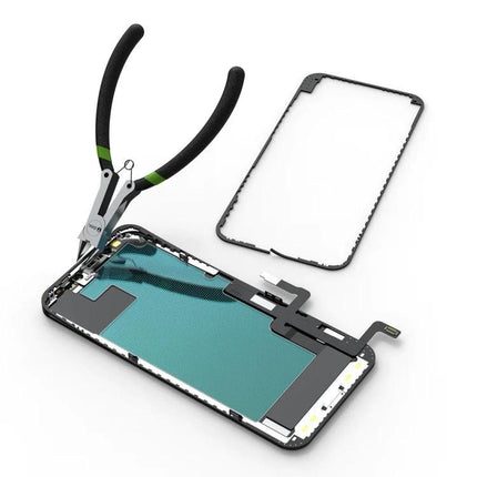 2UUL Precision Plier Cutter for Phone and Electronics Repair removing smartphone screen components, ergonomic plier cutter in use