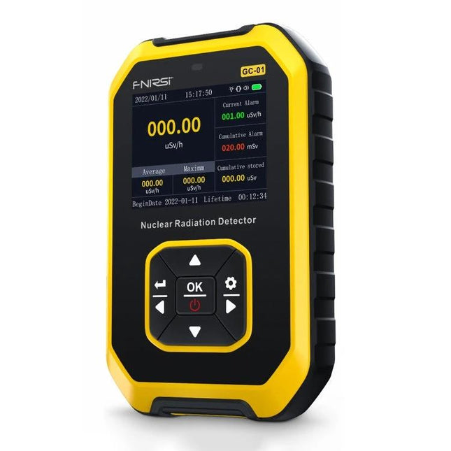 Portable Geiger Counter for Home Radiation Detection - handheld yellow nuclear radiation detector with digital display