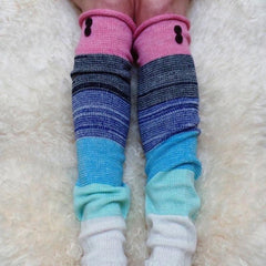 Vibrant Knitted Wool Leg Warmers with Charming Button Accents for Women