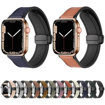 Magnetic Folding Silicone Leather Band for Apple Watch 49mm