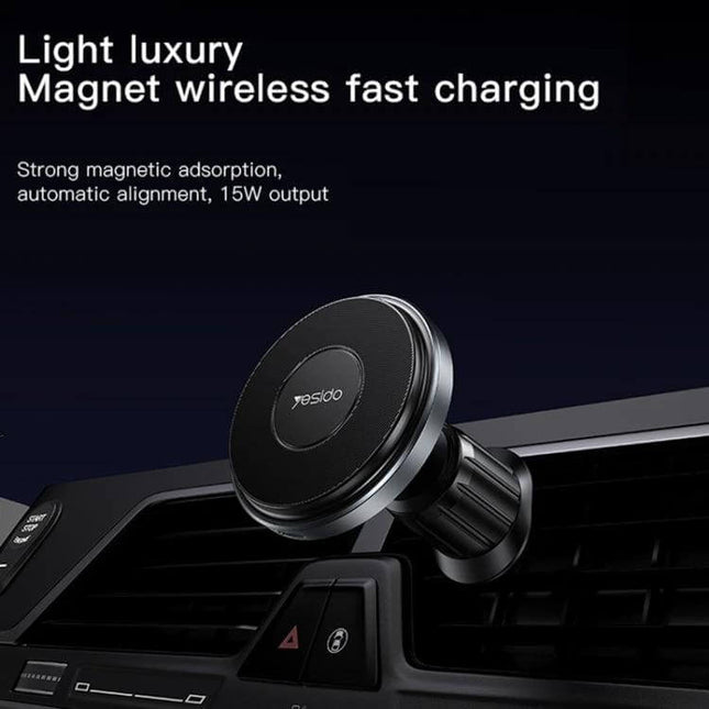 Yesido MagSafe Car Vent Charger for iPhone, Strong Magnetic Hold - black magnetic vent mount with soft silicone pad and 360° rotation for secure in-car use