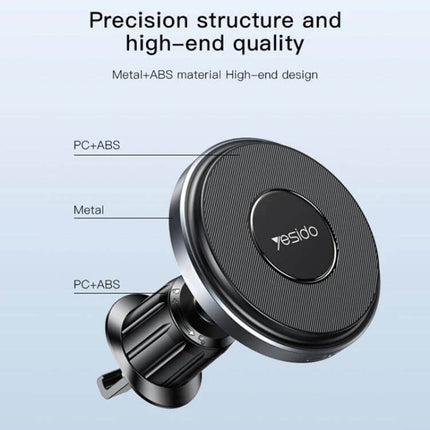 Yesido MagSafe Car Vent Charger for iPhone, Strong Magnetic Hold - compact black magnetic vent mount with soft silicone surface and 360° rotation