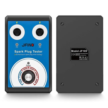 JFIND Tool for Everyday Car Maintenance Checks spark plug tester front and back view showing dual sockets and power dial