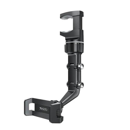Yesido Car Rearview Mirror Phone Holder With Adjustable Angle mounted showing 960-degree rotation and quick-press adjustable arm for hands-free navigation
