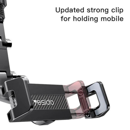 Yesido Car Rearview Mirror Phone Holder With Adjustable Angle showing updated strong clip and 960-degree rotation for stable hands-free viewing