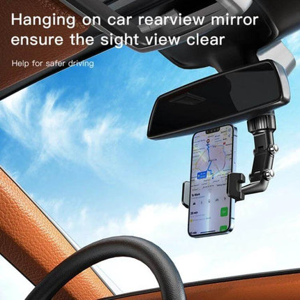 Yesido Car Rearview Mirror Phone Holder With Adjustable Angle mounted under rearview mirror showing phone in portrait navigation with 960-degree rotation