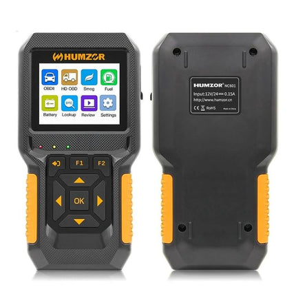 Essential HUMZOR Device for Daily Vehicle Maintenance Tasks - handheld OBD2 car diagnostic scanner showing front color screen and back view