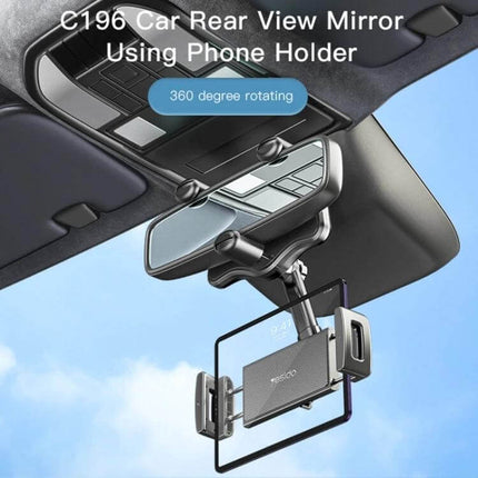 Yesido Car Rearview Mirror Phone Holder For Hands Free Driving 3 Axis mounted on mirror with 360-degree rotation for navigation and hands-free calls