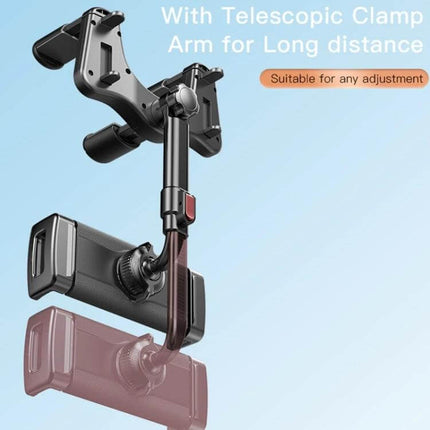 Yesido Car Rearview Mirror Phone Holder For Hands Free Driving 3 Axis mounted with telescopic clamp arm showing 360° adjustable position for navigation and calls