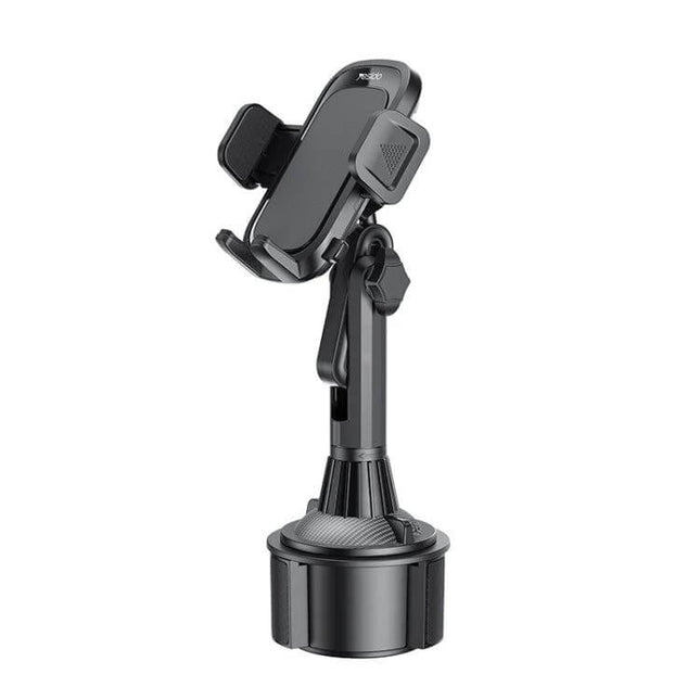 Yesido Car Cup Holder Phone Bracket 320 Degree Adjustable in black showing cup-fit base, adjustable arm and cradle for portrait or landscape viewing